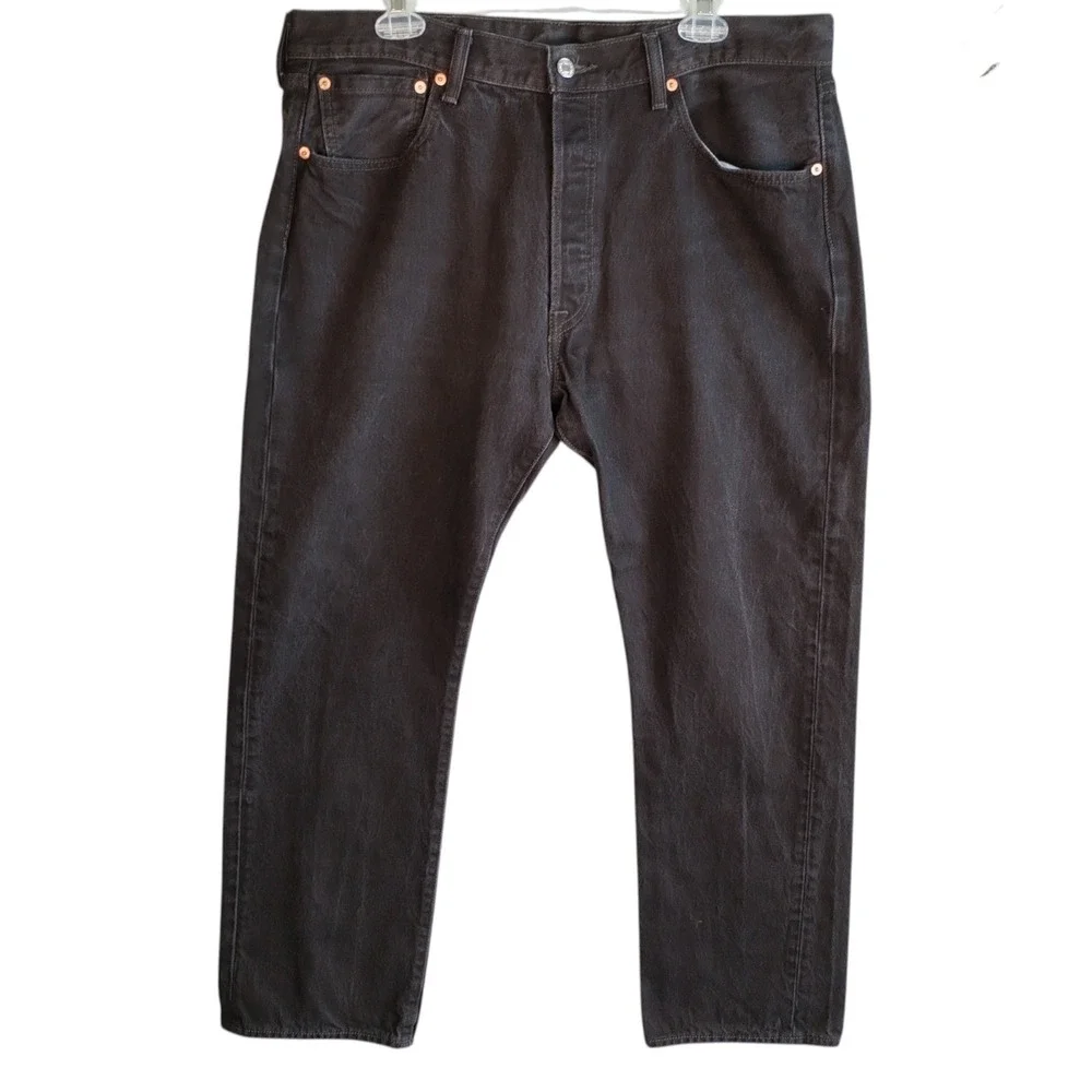 Levis 501 Jeans Mens 38x32 (Fits 38x30) Denim Straight Button Fly Black Charcoal